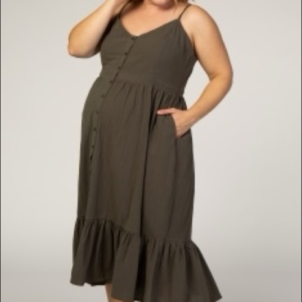 Pinkblush Olive Button Ruffle Plus Midi Dress